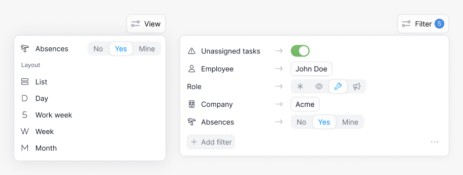 Dropdown filter components